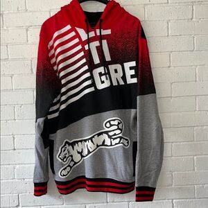 Le Tigre Red Black Graphic Men’s Hoodie with Tiger Motif